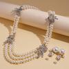 Diamond imitation pearl beaded bow multi-layer necklace baroque elegance necklace