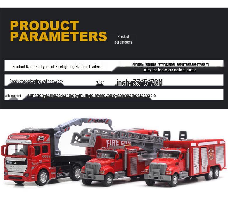 Children's Alloy Transport Toy: Pull-Back Fire Truck, Trailer, Tank & Excavator