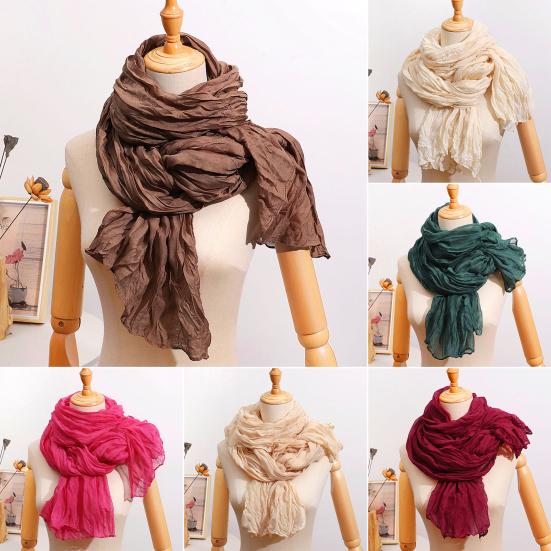 Women Pleated Scarf Thickened Weave Autumn Winter Scarf Solid Color Breathable Shawl Headscarf Outfit Accessories