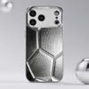 Premium electroplated glass phone case for iPhone 17  16  15  14  13  12  11pm Pro Plus. New metallic soccer ball texture.