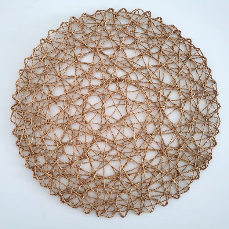Round Paper Woven Placemats Wood Heat Resistant Rattan Brown Paper Straw for Dining Party Wedding