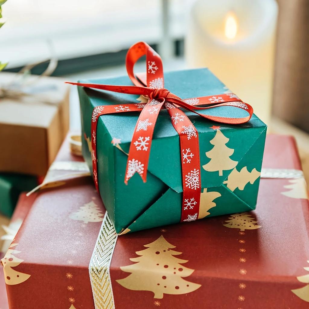 En uppsättning jul-Grolandband för presentinslagning och hantverk -100% polyester klassiska julband
