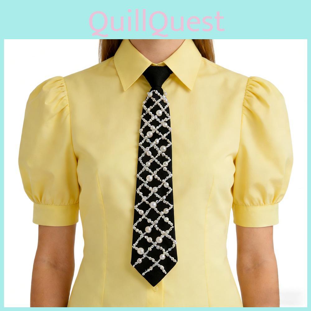 Classic Polyester Arrow Tie With Pearl Embellishments For Men And Women