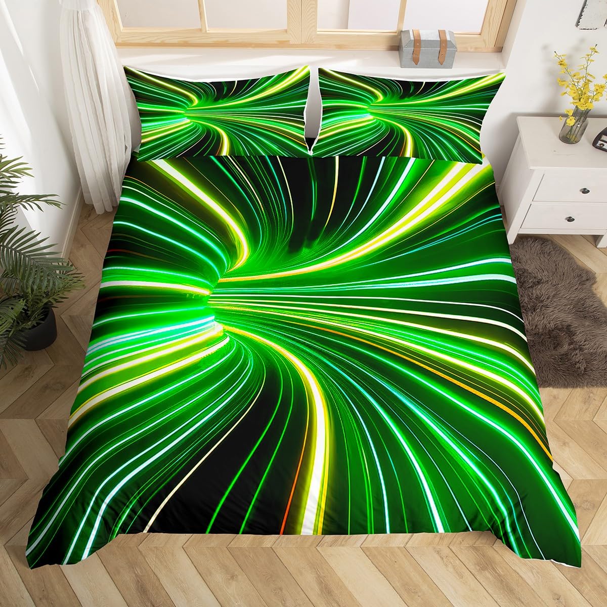 

Black Light Duvet Cover Ombre Geometric Queen Bedding Set,Gradient Teal Blue Purple Modern Striped Circle Swirl Comforter Cover EU Single(135x200cm)