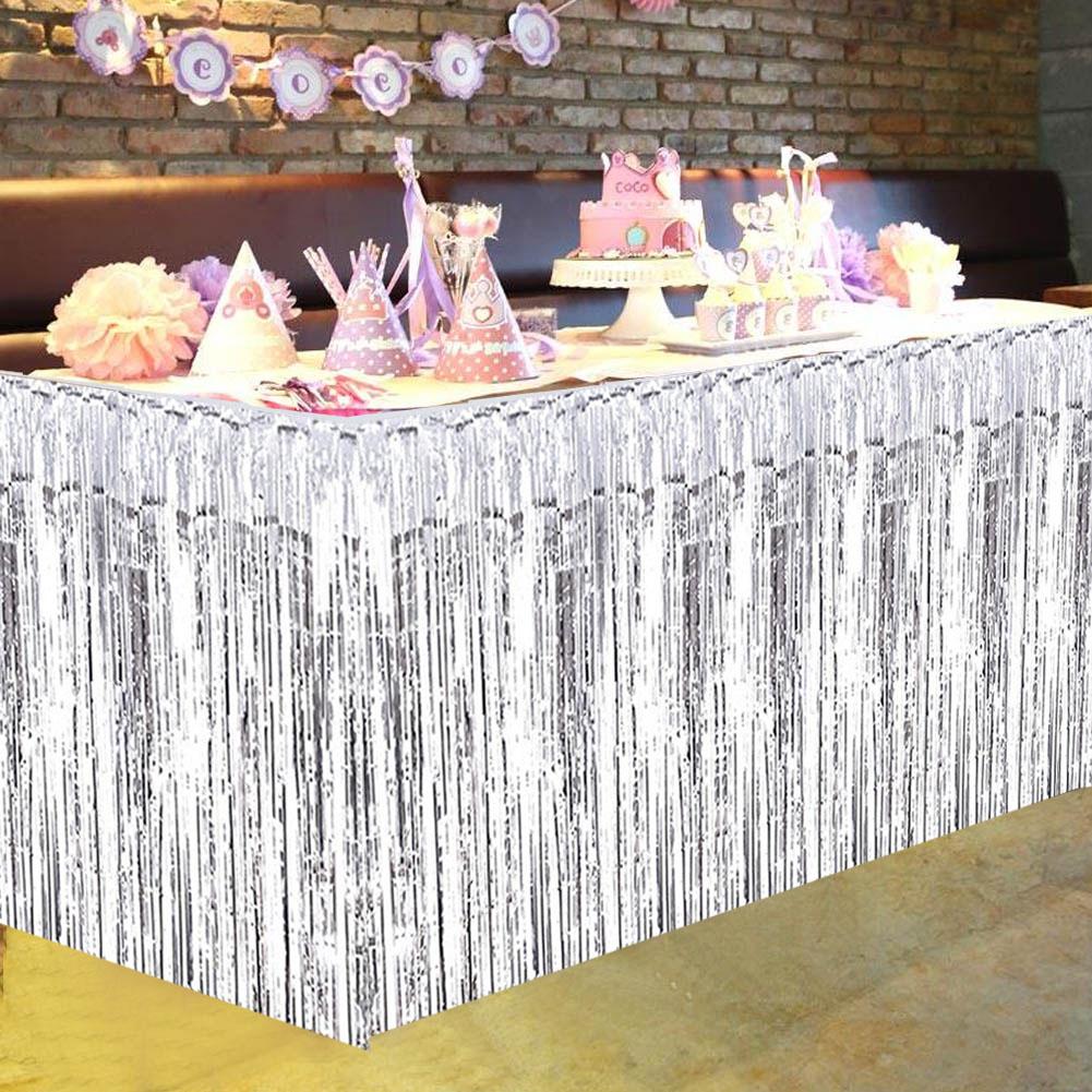 Decorative Tassel Table Skirt for Rectangular Round Table Birthday Wedding Party (Golden)