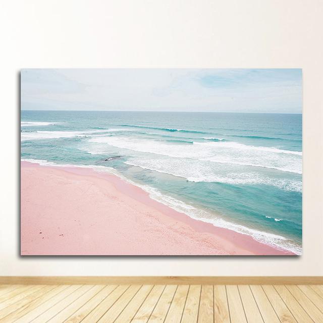 Painting Decoration Picture Scandinavian Home Decor Ocean Landscape Canvas Poster Nordic Style Beach Pink Bus Wall Art Print