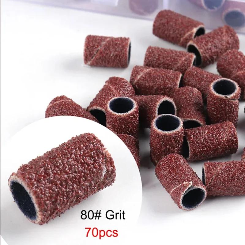 210pcs Sanding Cap Bands For Electric Manicure Machine 180/120/80 Grit Nail Drill Grinding Bit Files Pedicure Tool