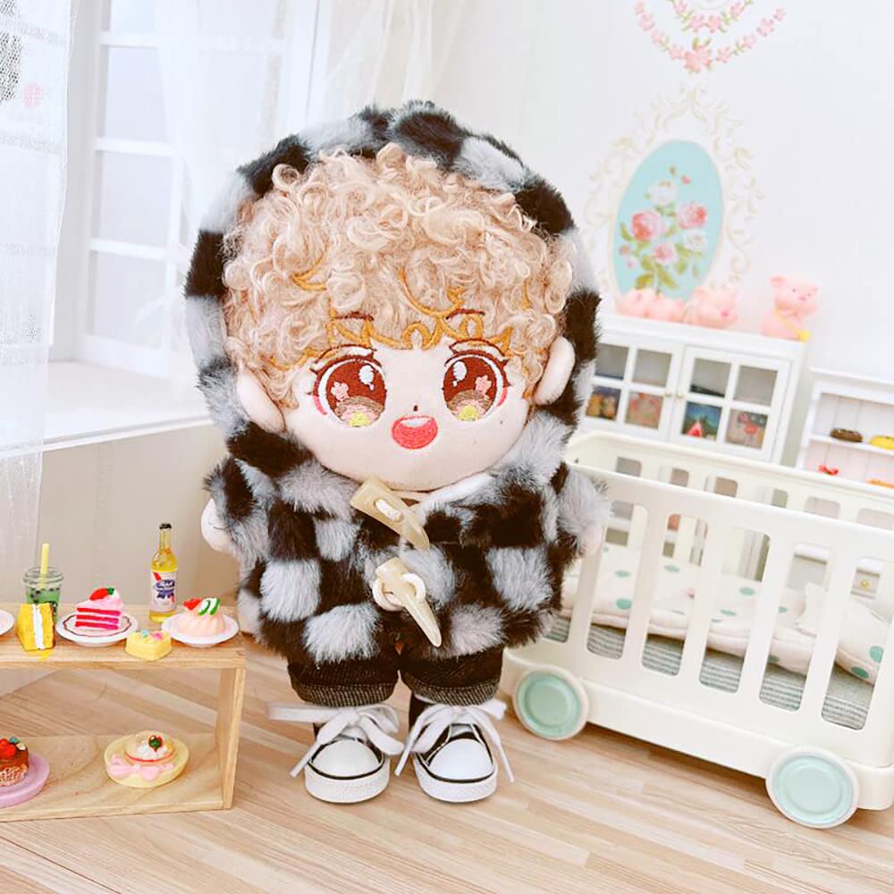 Niannyyhouse 20cm Doll Clothes Cotton Doll Clothes Top Shorts Set Checkered Jacket Jeans Doll Baby Clothes for Stuffed Animals + 2-Piece Dress-Up