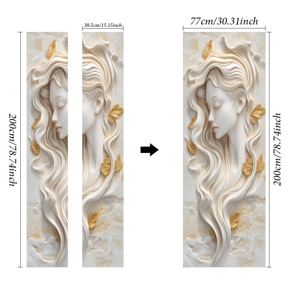 Stylish Gold Leaf Abstract Door Sticker - Elegant 3D Sculptural Feminine Art Door Sticker, Removable Self-Adhesive Wallpaper
