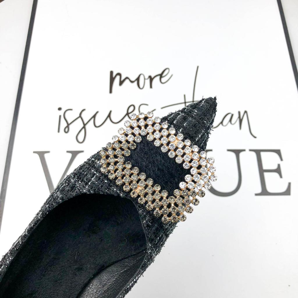 Temperament Royal Sister Qiandongge Black High Heels Fluffy Fleece Autumn and Winter Pointed Thin Heel Ladies