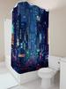 Tenda da Doccia Cyberpunk Cityscape Vita Notturna Urbana Decorazioni Bagno Insegne al Neon Architettura Futuristica Atmosfera Sci-Fi Eleva lo Spazio