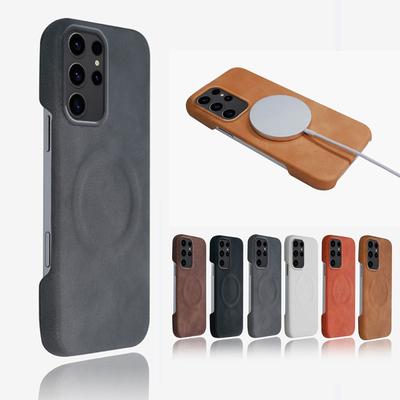Rahmenlose Magnetische Hülle aus Schafleder für Samsung S25 Ultra S24 Plus S23 S22 Ultra Sturzsicher Drahtloses Laden Stoßfeste Hülle