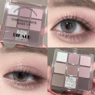 Dikalu 9-Farben Lidschattenpalette: Matt & Schimmer in Dune Grey, Pink, Taro, Mud Grey, Braunen Erdtönen für Smokey Everyday Makeup.