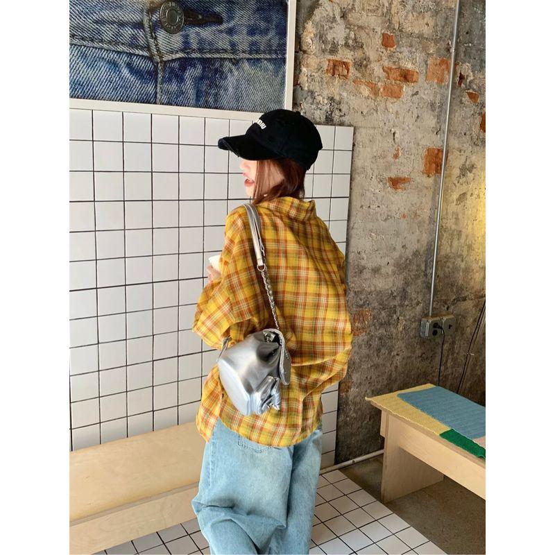 Kumikumi Yellow Casual Mid Length Long Length Gingham Shirt