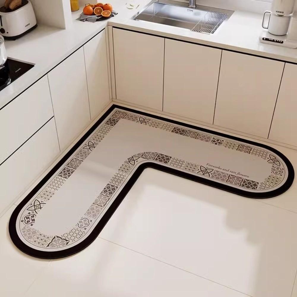 L-Shape Kitchen Carpet Oil-Proof Soft Anti-Slip Floor Mat Wipable Surface Water Absorbent Waterproof Doormat Home Decoration