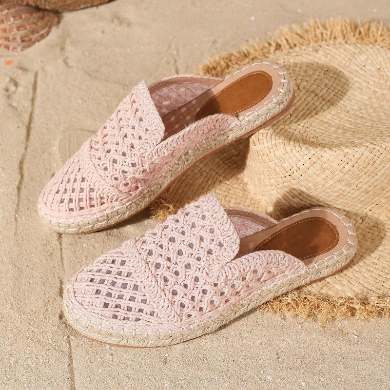 Slippers Mesh Women Outdoor Bohemian Beach Sandals 2025 Summer Flats Comfort Csaual Lady Mule Shoes Zapatos De Mujer Sandalias