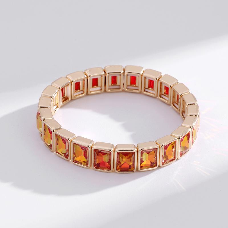 Neuheiten Geometrisch Bohemian Regenbogen Glas Kristall Dehnbar Stretch Tennisarmband Mode Vergoldeter Schmuck Für Frauen