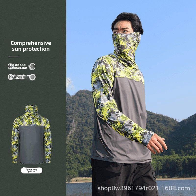 Men's Summer Fishing UV Protection Shirt Full Face Cover Sun Protection Skin Coat Breathable Thin Fishing Top