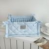 Korean Pink Plaid Quilted Storage Basket - Aesthetic Living Room & Bedside Organizer