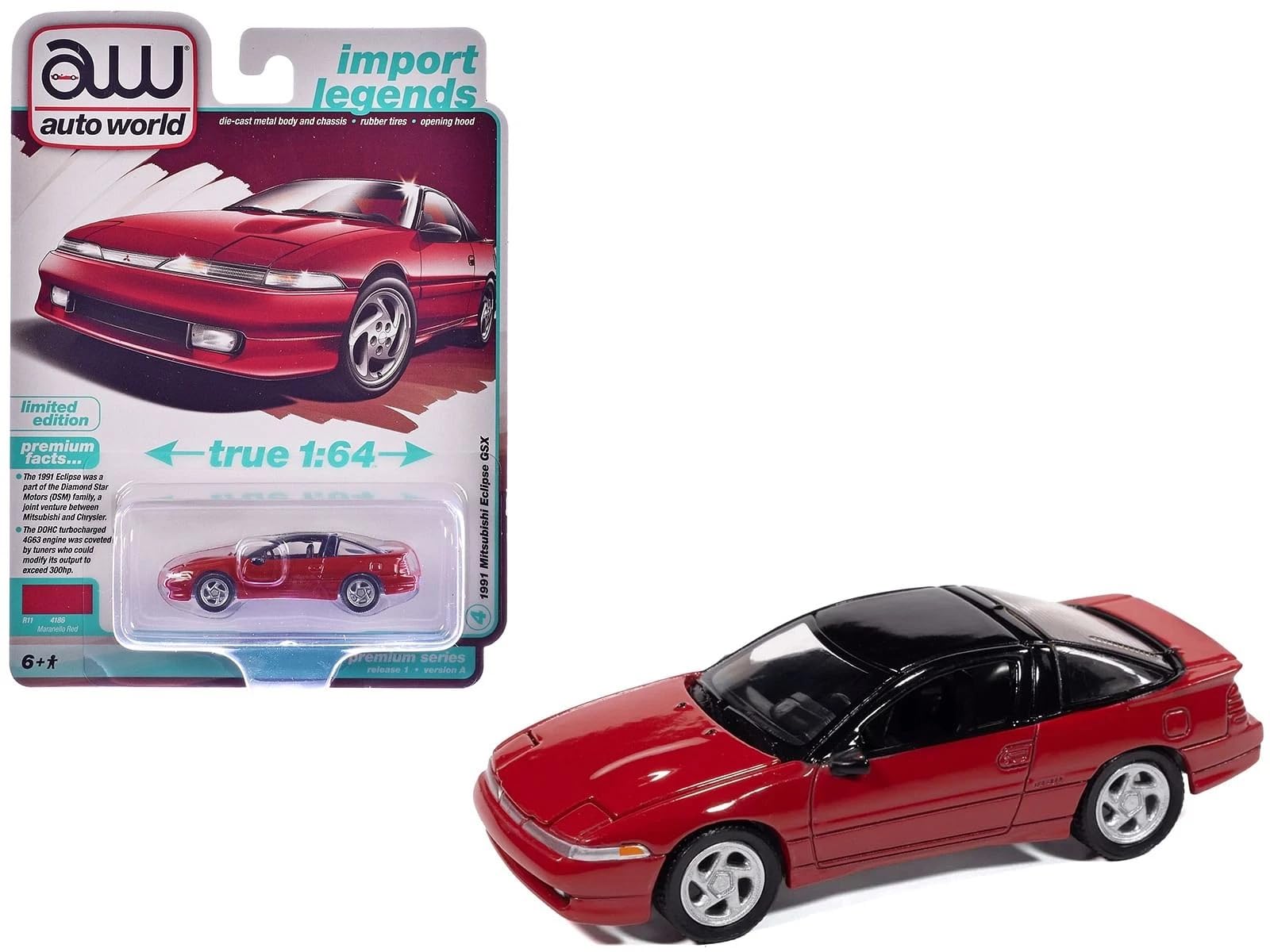 

autoworld масштаб Mitsubishi Eclipse GSX Версия A 1991 Красный Маранелло Eclipse GSX литая модель автомобиля 1/64 [Б/у]