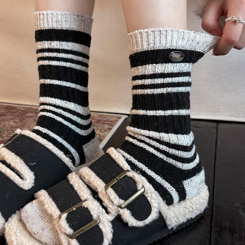Sea Salt Dew Series Wool Egg Button Striped Thickened Warm Blended Coarse Needle Point Yarn Stacking Middle Tube