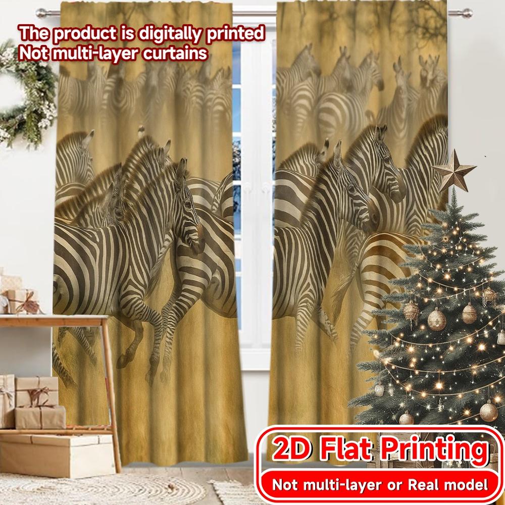 

2pcs, 2D FLAT PRINTING Curtains (Without Rod) Zebra Migration Halloween Festival Creative Curtains Polyester Curtains 52.50 × 116.00 cm 2 pcs