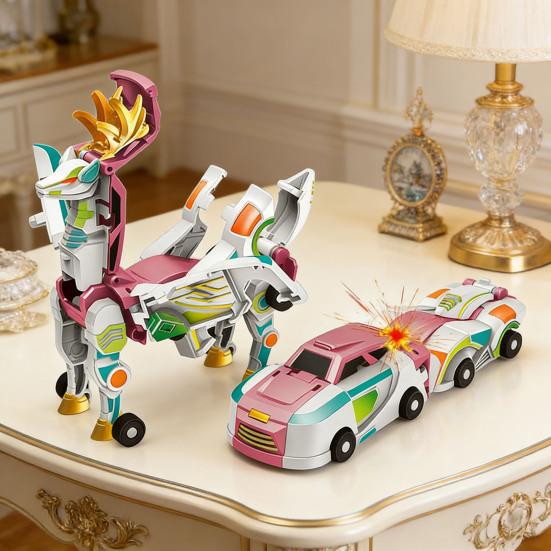 2 Stück Auto-Transformationsspielzeug Magnetische Kollision Verwandlungs-Hirschform 2-in-1 Interaktives Mechanisches Puzzle-Spielzeug