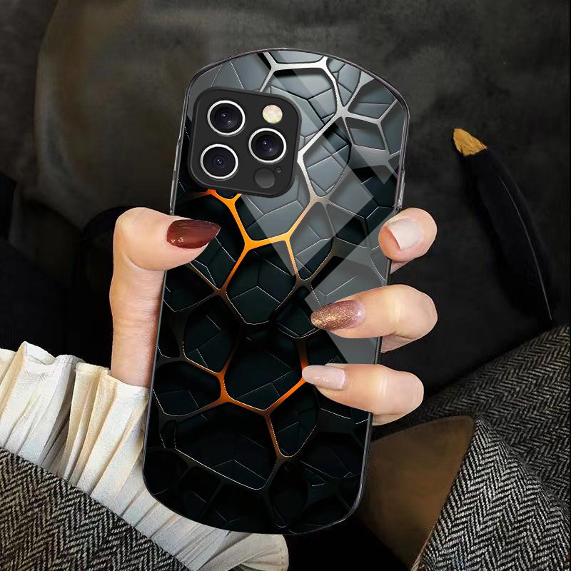 

Cool Honeycomb Color For Iphone 11 12 13 14 15 16 Pro Max Plus Mini 7 8 Se 2020 X Xs Xr Elliptical Tempered Glass Phone Case For iPhone 13 Mini