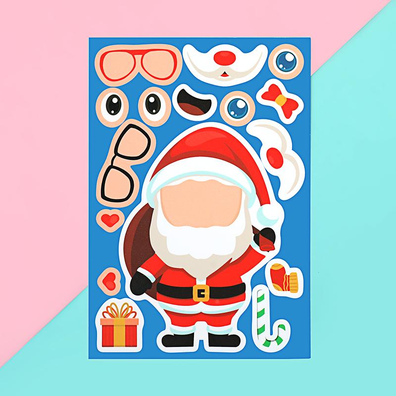 8/16Sheets Christmas Puzzle Stickers Santa Snowman Xmas Tree Make a Face Sticker Kids Party Favors Toy Gift New Year Decoration