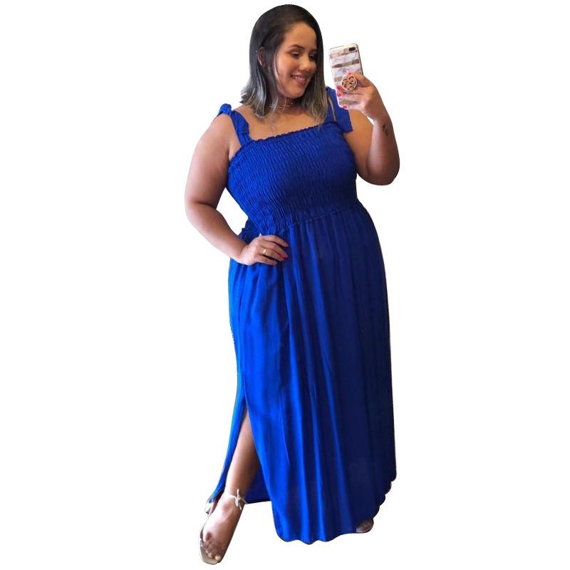 

European & American Women s Fashion: Spring/Summer 2021 New Ruched Plus Size Camisole Dress - Sexy Slimming Style. XL синий