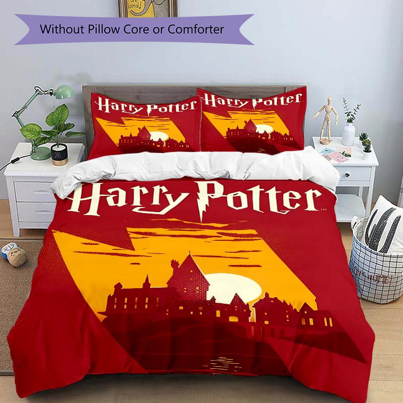 3pcs Harry Potter Bedding Set, Soft Polyester Duvet Cover and Pillowcases Machine Washable Seasons All Suitable 96
