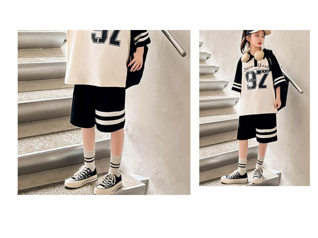 Girls' 2025 Summer Fashion Sportswear Two-Piece Set - Trendy Short-Sleeved Outfit for Big Kids