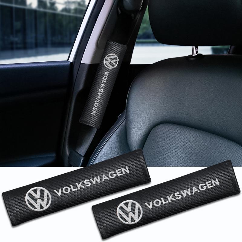 Carbon Fiber VW Car Logo Seat Belt Pads Seat Shoulders Strap Pad Cushion Cover For Volkswagen Golf Passat Touran Front Accessory Zw3