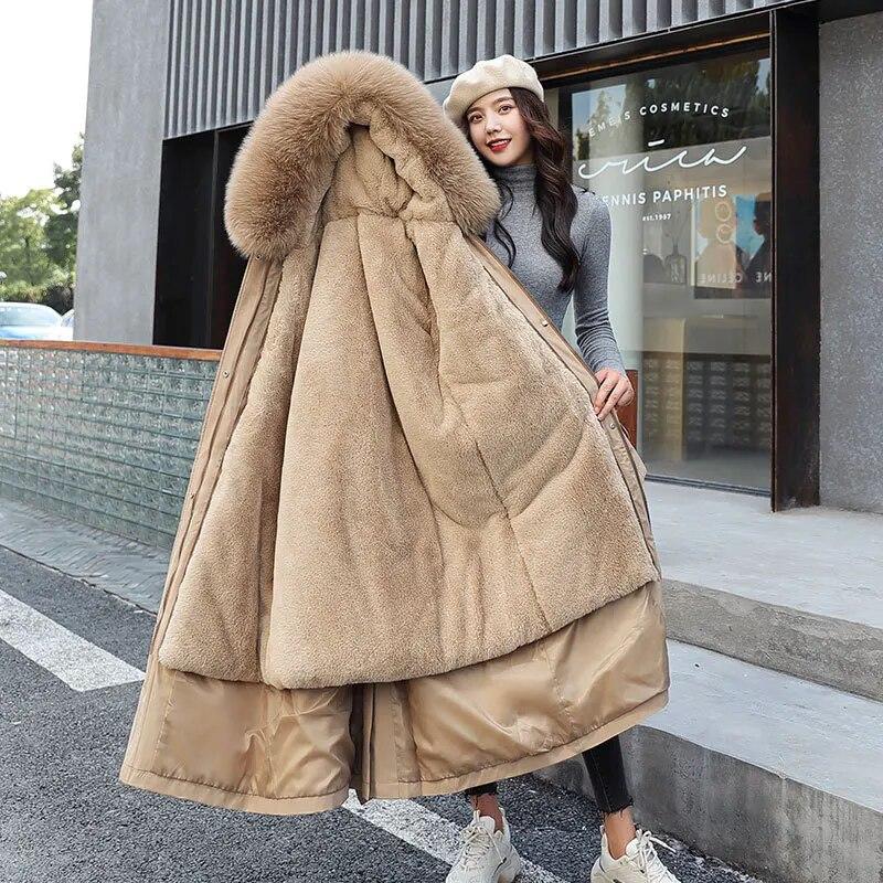 Chaqueta de invierno con capucha para mujer, Parkas acolchadas de algodón grueso y cálido, forro de lana desmontable, chaquetas de talla grande