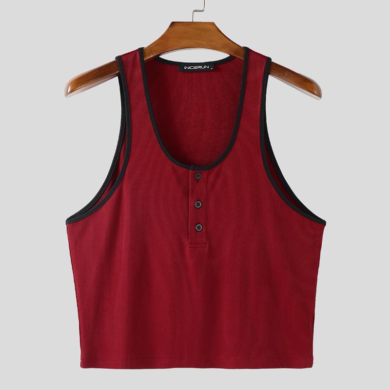 

INCERUN Men U Neck Sleeveless Stitching Casual Sport Slim Tank Tops 3XL красный