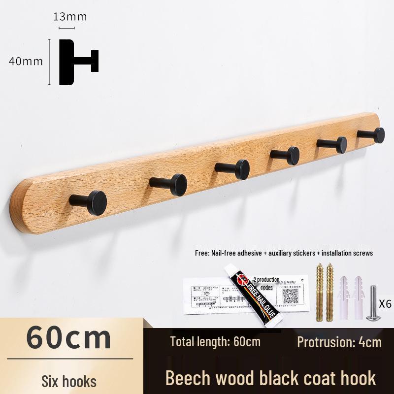 Solid Wood No-Punch Adhesive Coat Rack: Tiered Entryway/Wall/Door Mount Hanger