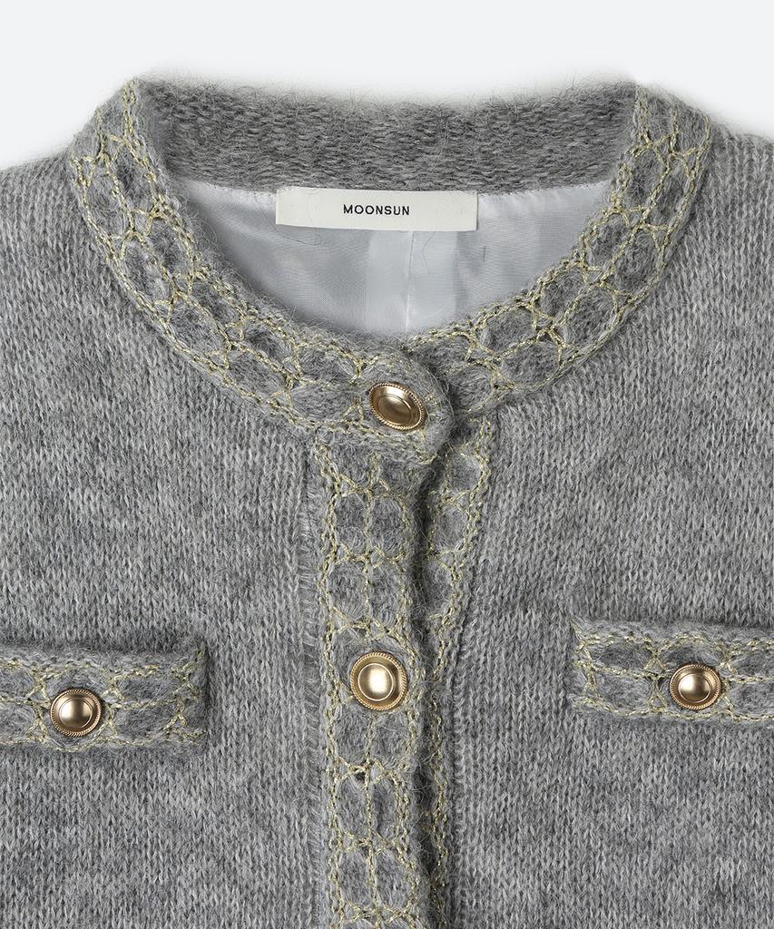 Moonsun Unisex, Mohair Tweed Cardigan Jacket / Melange Gray