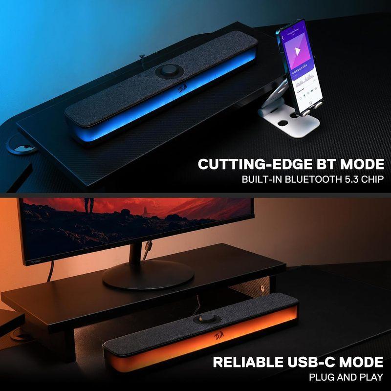 Soundbar da scrivania RGB Stereo a 2.0 Canali Altoparlanti per Computer da Scrivania Bluetooth 5.3, Alimentazione USB-C/USB, Nero