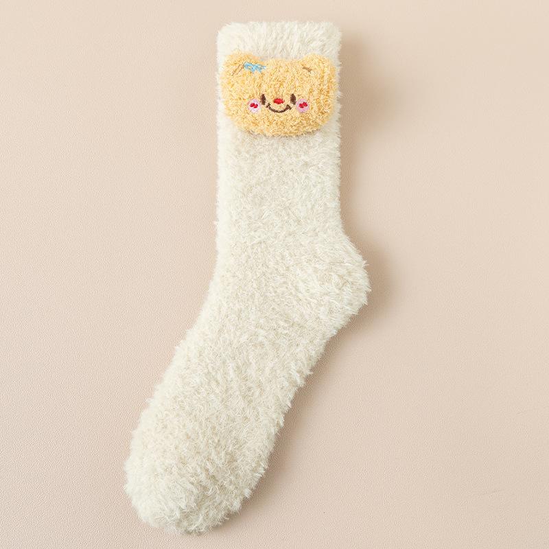 Coral Velvet Sleeping Socks for Women Autumn Winter Warm and Velvet Thick Warm Mid-tube Month Socks