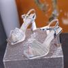 Fashion Slip Strap Square Heel Sandals Summer New Square Toe Open Toe Rhinestone Slender Strap Anti-slip Wear-resistant High Heels