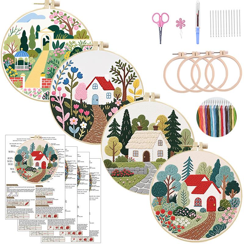 1 Se tGarden-themed Vintage DIY Embroidery Material Kit, Including Beginner-friendly Tools and Stitch Tutorials. Embroidery Fabric Material Kit