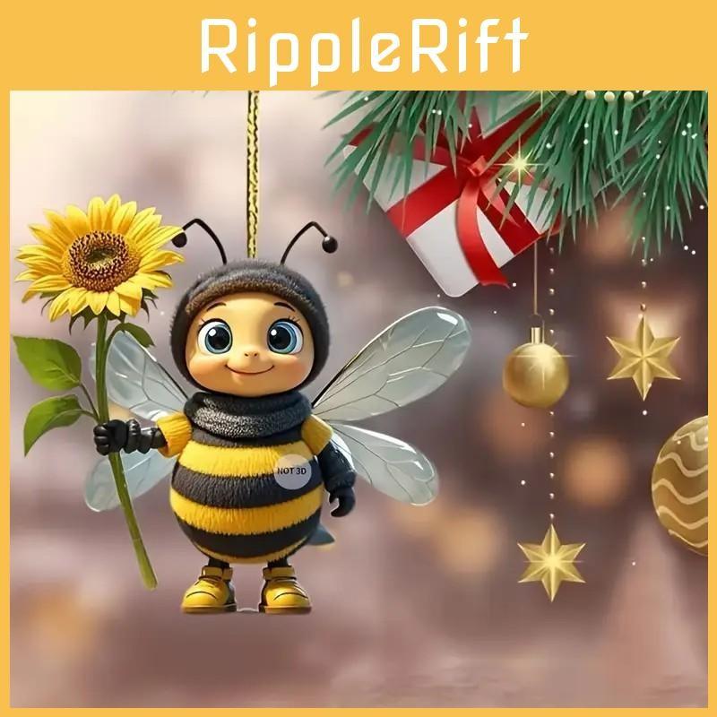 Flat Surface Acrylic Pendant With Cartoon Bee Holding Sunflower Design Decor For