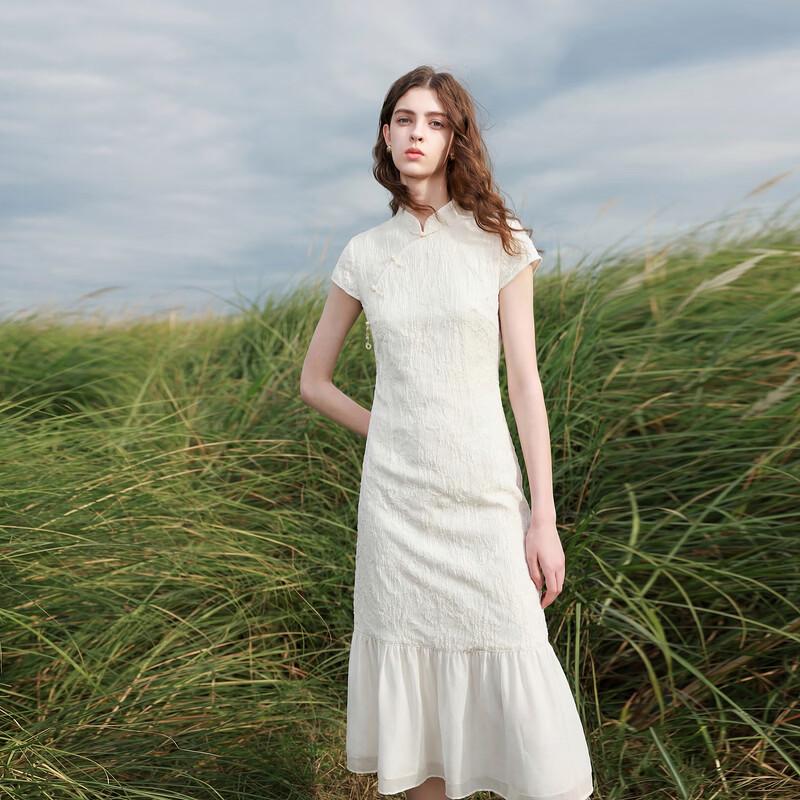 Sancai New Chinese Style Jacquard Patchwork Midi Dress