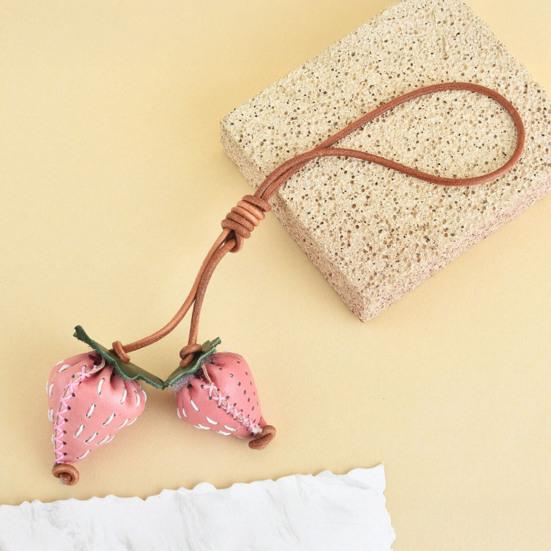 Colgante para Bolso Hecho a Mano Costura Tridimensional Diseño de Fresa Llavero Imitación de Cuero Correa Ajustable Accesorios para Bolsos Maletas