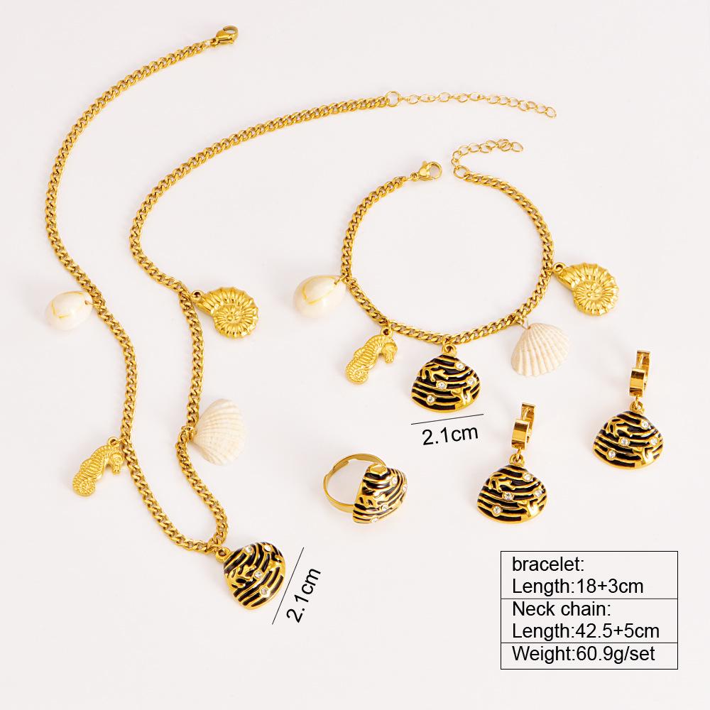 OAHLAN Ocean Series Colorful Scallop Starfish Pearl Sweater Chain 18k Gold Plated Stainless Steel Earrings Bracelet Necklace Set
