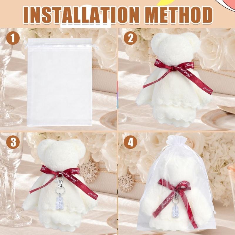 Baby Shower Favors for Kids Plush Bear Keychains with Organza Bags Towels Thank You Tages for Baby Shower Party Supplies