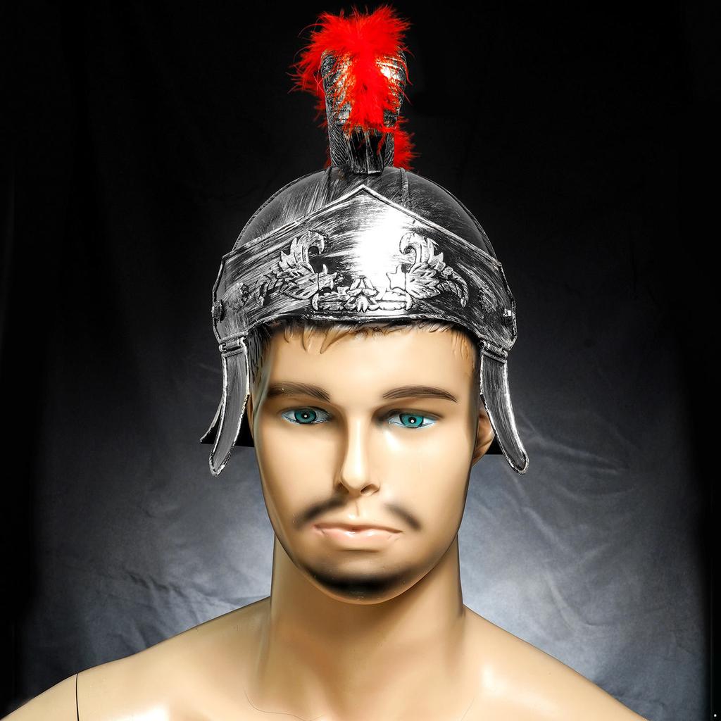 Plastic Warrior Helmet for Men: Medieval Roman Spartan Samurai Style with Red Crest, Costume Party Accessory
