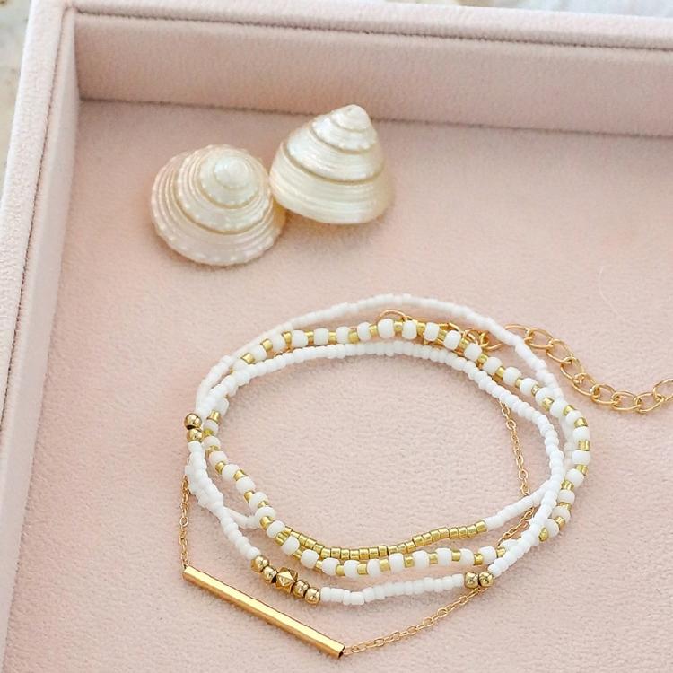 4er-Pack Buntes Perlenarmband Perlenarmband Rundperlenarmband Handgefertigt Verstellbarer Schmuck Geschenk für Stilvolle Frauen