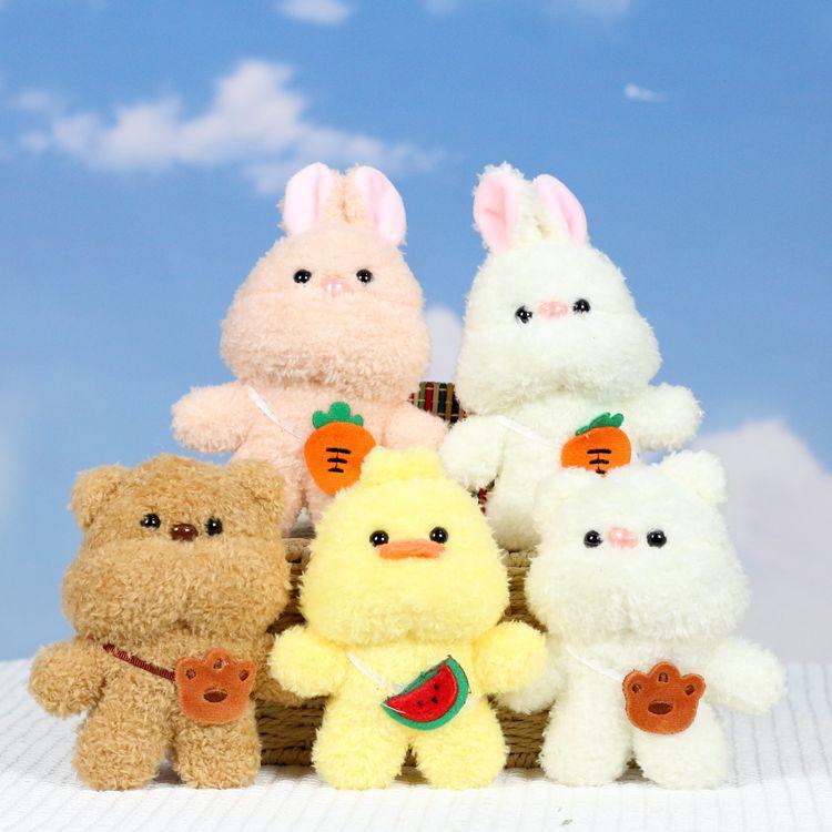 Short Soft Plush Animal Keychain Featuring Cute Rabbit And Bear Characters Perfect For Gifts