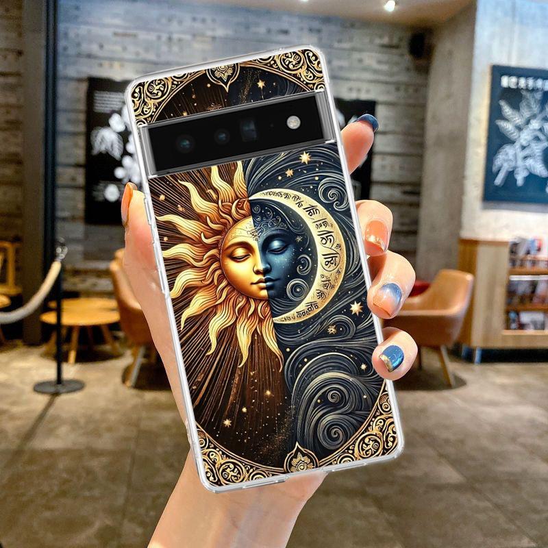 

Чехол-бампер для Google Pixel 9 8 7 6 5 4 4XL 7A 6A 5A 4A 3A Pro XL 5G Прозрачный Мягкий ТПУ Корпус Узор Солнце Луна Звезды Сумка for Pixel 8